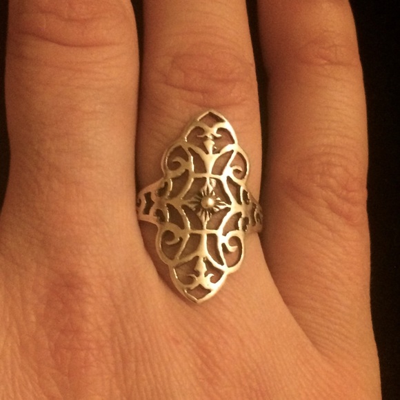 6 3/4 Silver Scroll Ring Vintage Art Nouveau - Picture 7 of 8